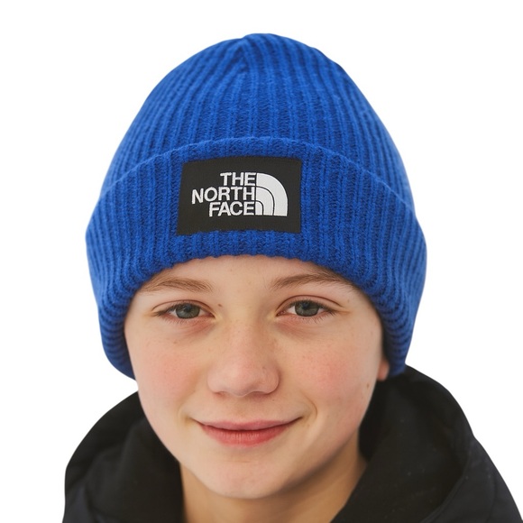 The North Face Big Salty Big Kids Rib Knit Beanie Jersey Lined Logo Patch New! - Picture 1 of 7